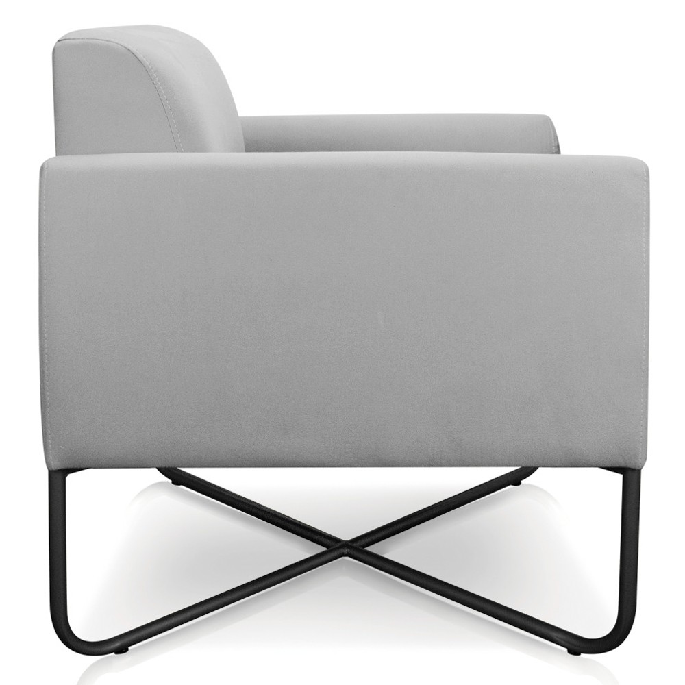 Poltrona Decorativa Base Industrial X Preta Maressa S10 Suede Cinza - Ibiza