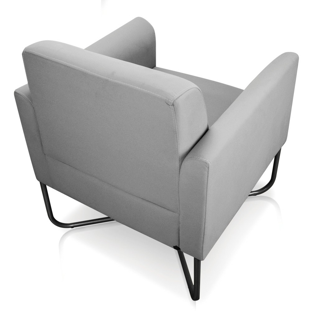 Poltrona Decorativa Base Industrial X Preta Maressa S10 Suede Cinza - Ibiza