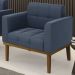 Poltrona Decorativa Base Madeira Castanho Ana Suede Azul Marinho - Ibiza