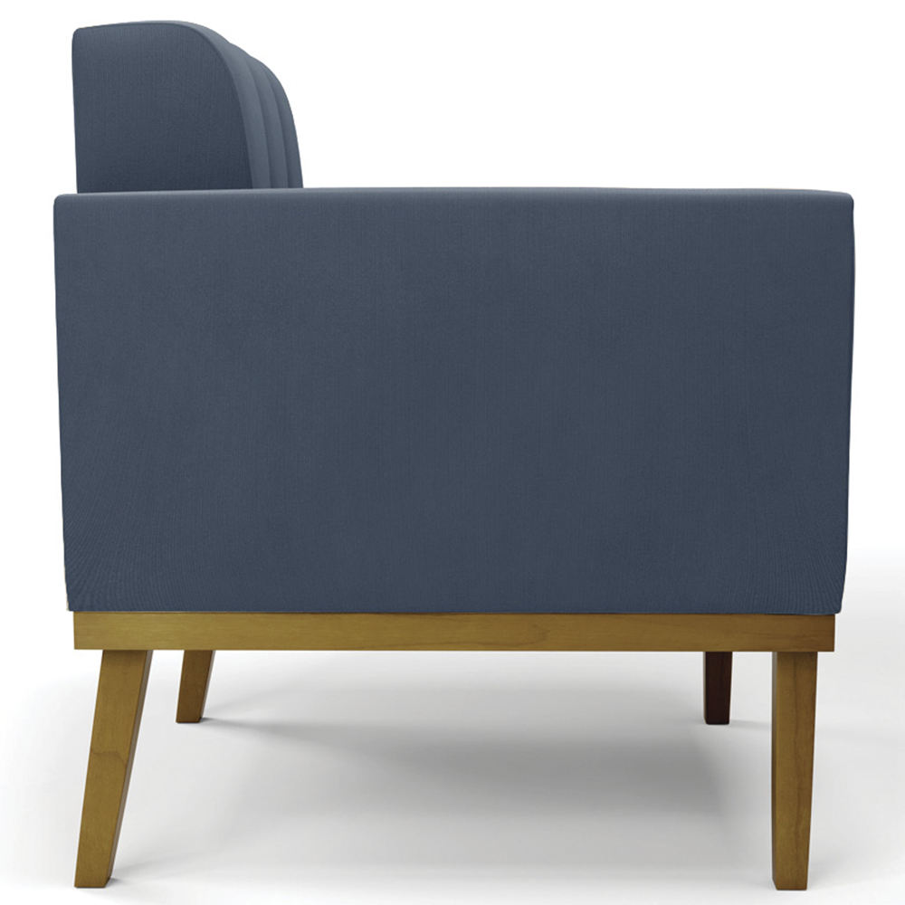 Poltrona Decorativa Base Madeira Castanho Ana Suede Azul Marinho - Ibiza