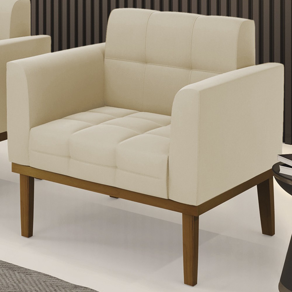 Poltrona Decorativa Base Madeira Castanho Ana Suede Bege - Ibiza