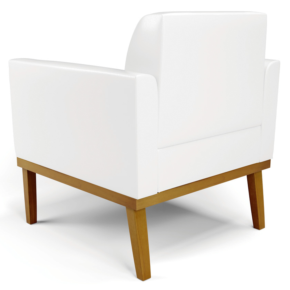 Poltrona Decorativa Base Madeira Castanho Maressa Sintético PU Branco - Ibiza