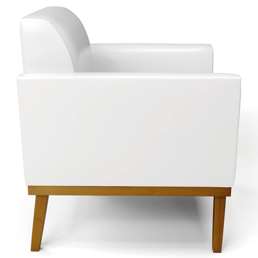 Poltrona Decorativa Base Madeira Castanho Maressa Sintético PU Branco - Ibiza