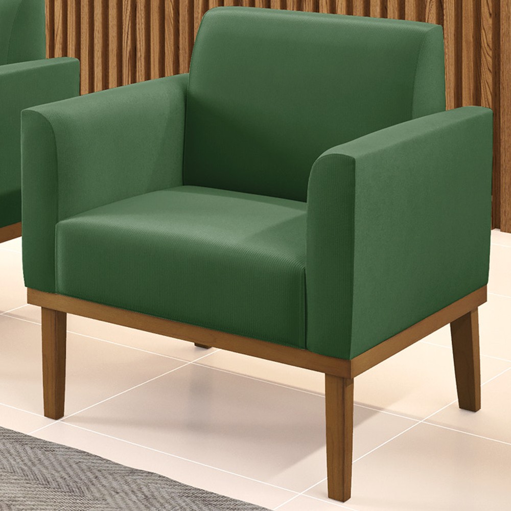 Poltrona Decorativa Base Madeira Castanho Maressa Suede Verde - Ibiza
