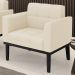 Poltrona Decorativa Base Madeira Preto Ana Linho Bege - Ibiza