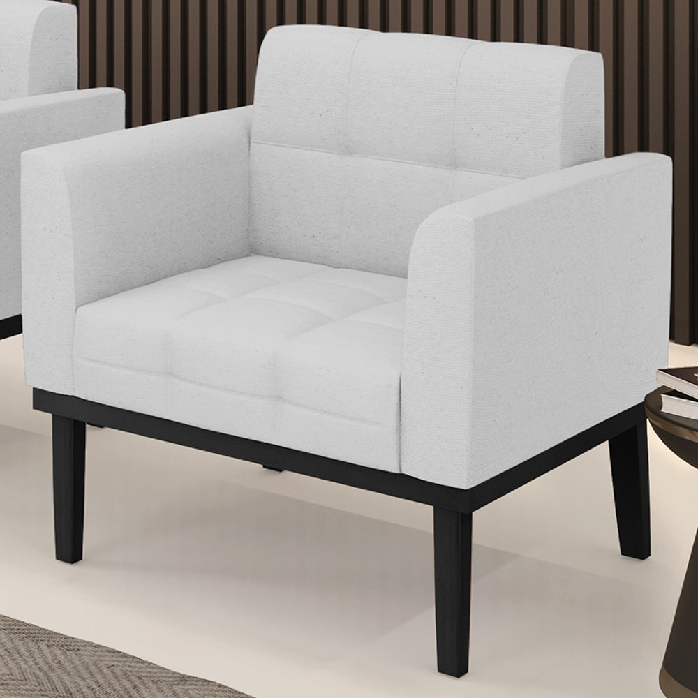 Poltrona Decorativa Base Madeira Preto Ana Linho Cinza - Ibiza