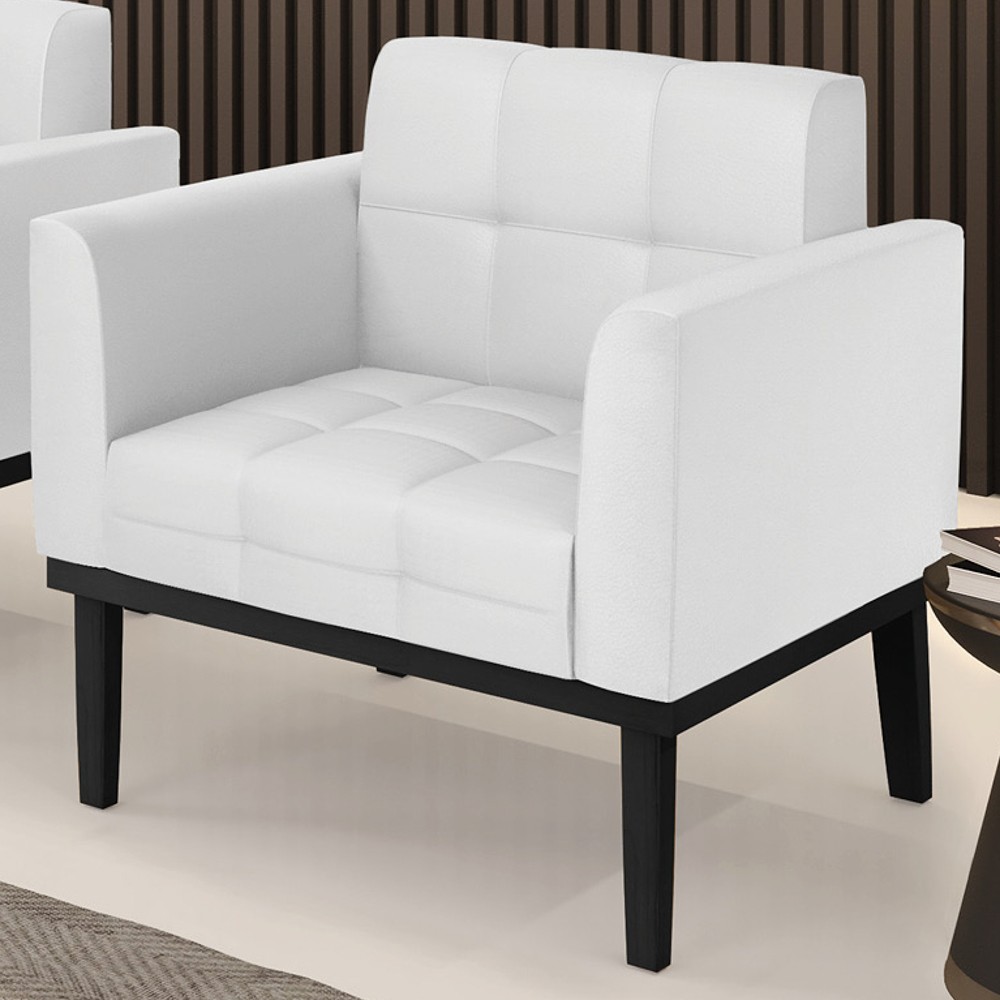 Poltrona Decorativa Base Madeira Preto Ana Sintético Branco - Ibiza