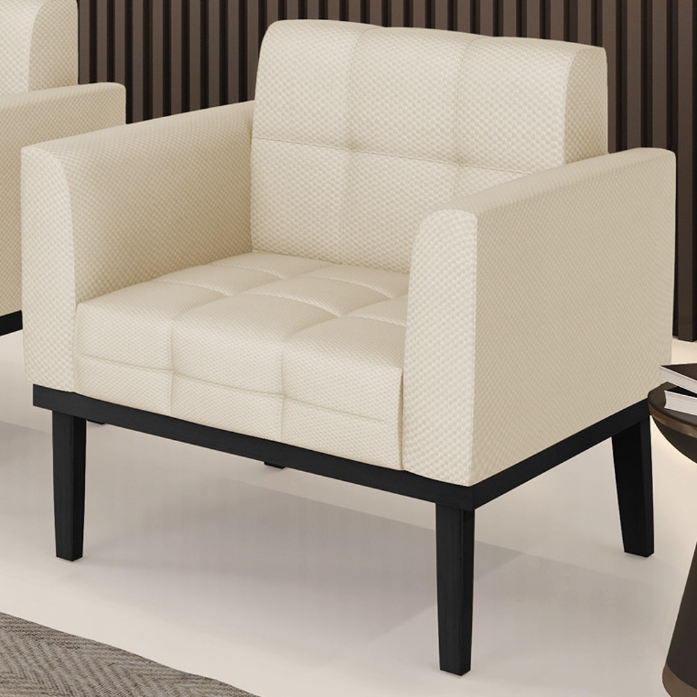 Poltrona Decorativa Base Madeira Preto Ana Veludo Luxo Off White - Ibiza