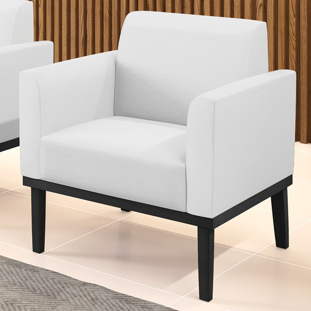 Poltrona Decorativa Base Madeira Preto Maressa Sintético Branco - Ibiza