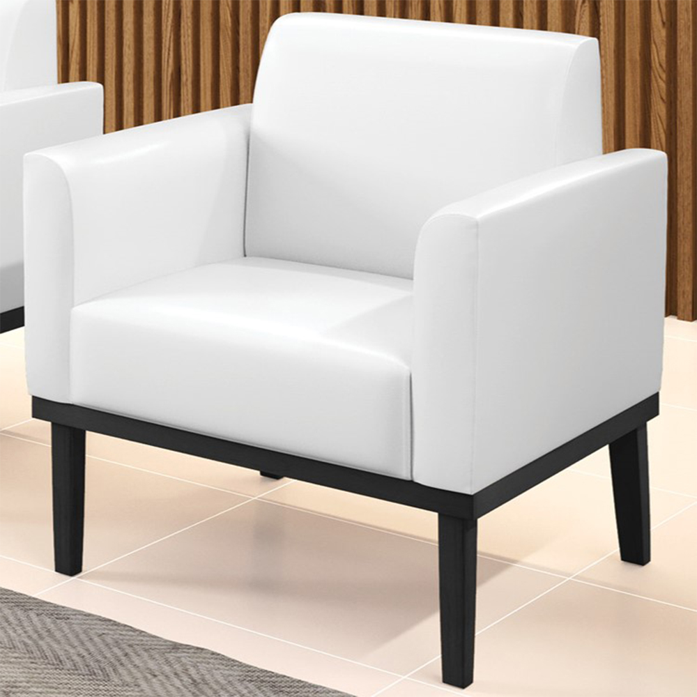 Poltrona Decorativa Base Madeira Preto Maressa Sintético PU Branco - Ibiza