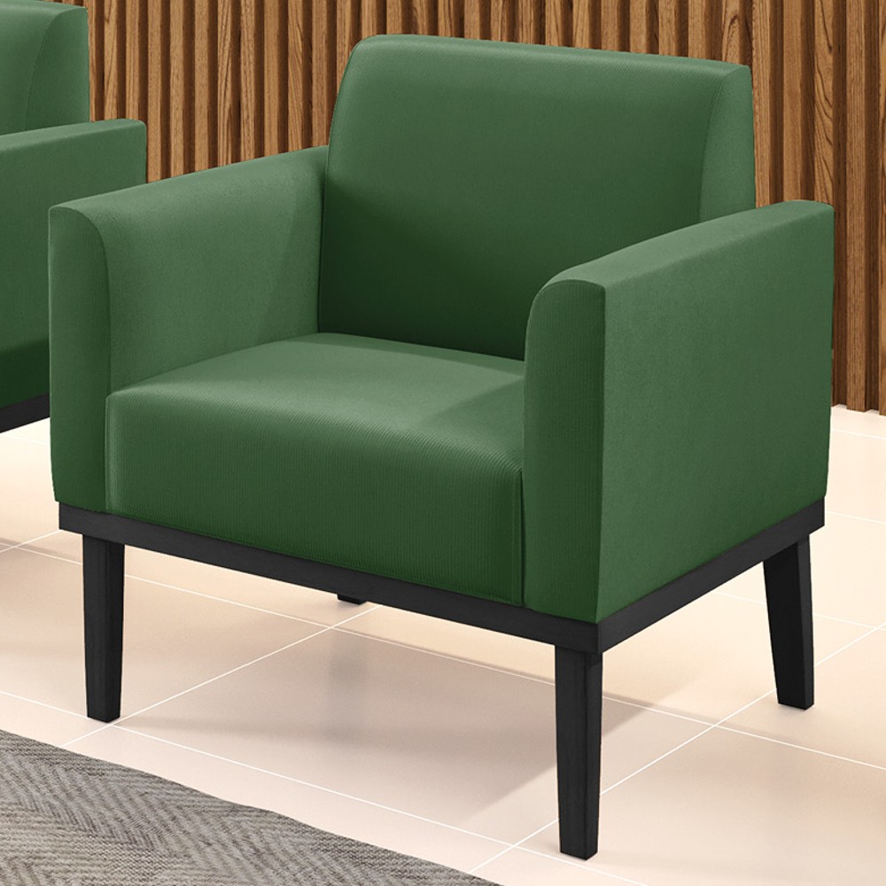 Poltrona Decorativa Base Madeira Preto Maressa Suede Verde - Ibiza