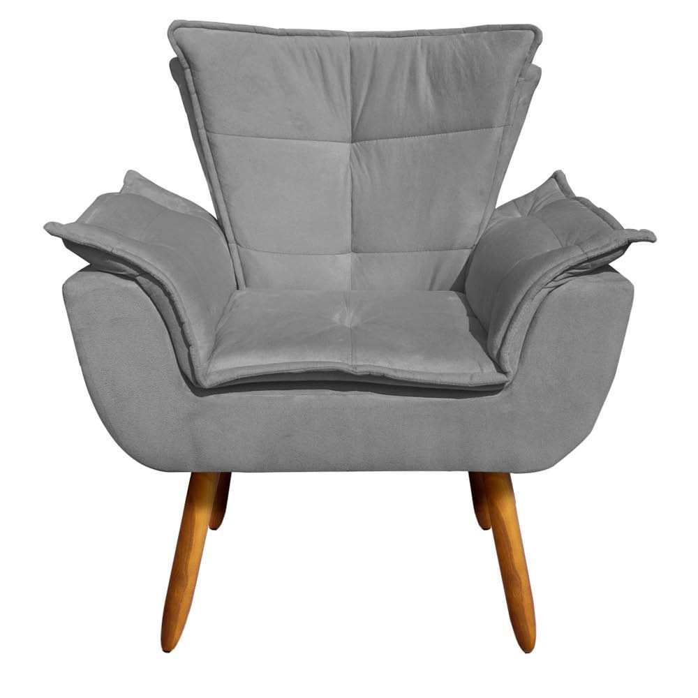 Poltrona Decorativa Pés Palito com Puff Opla Suede Grafite - Ibiza