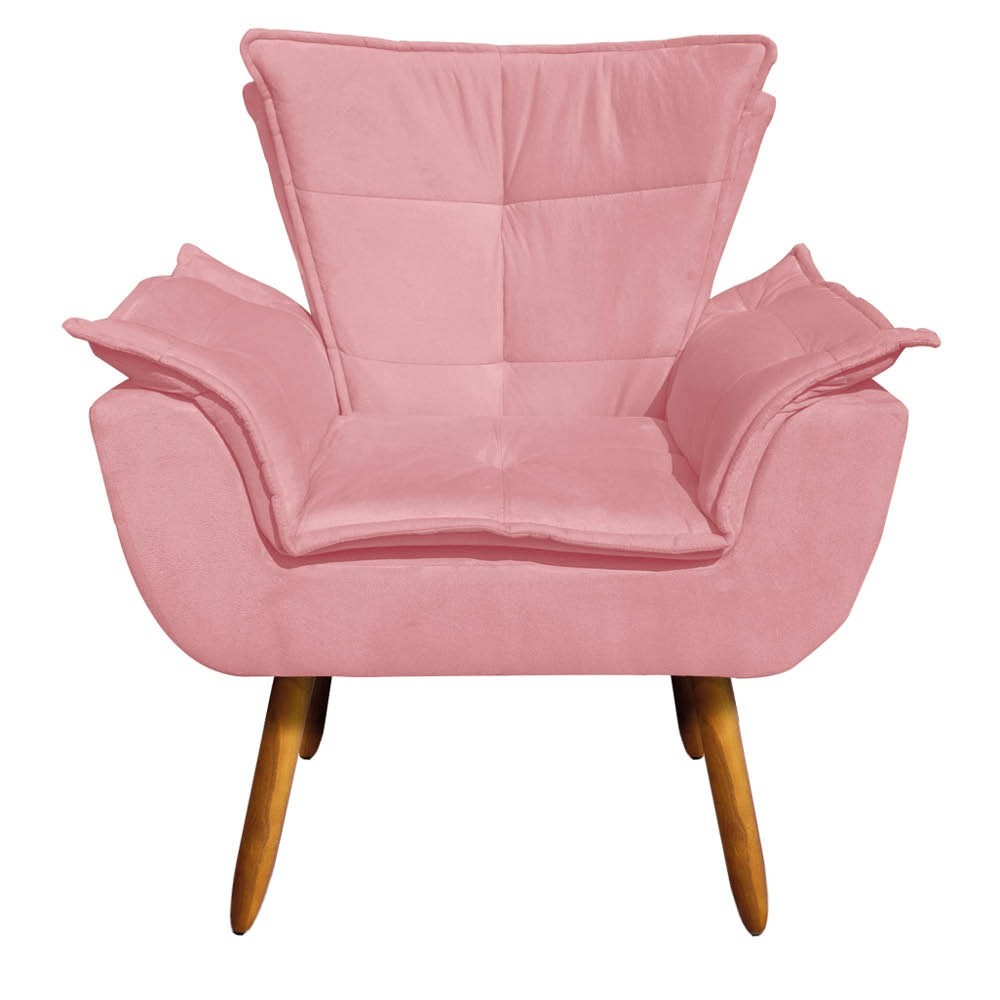 Poltrona Decorativa Pés Palito com Puff Opla Suede Rose - Ibiza