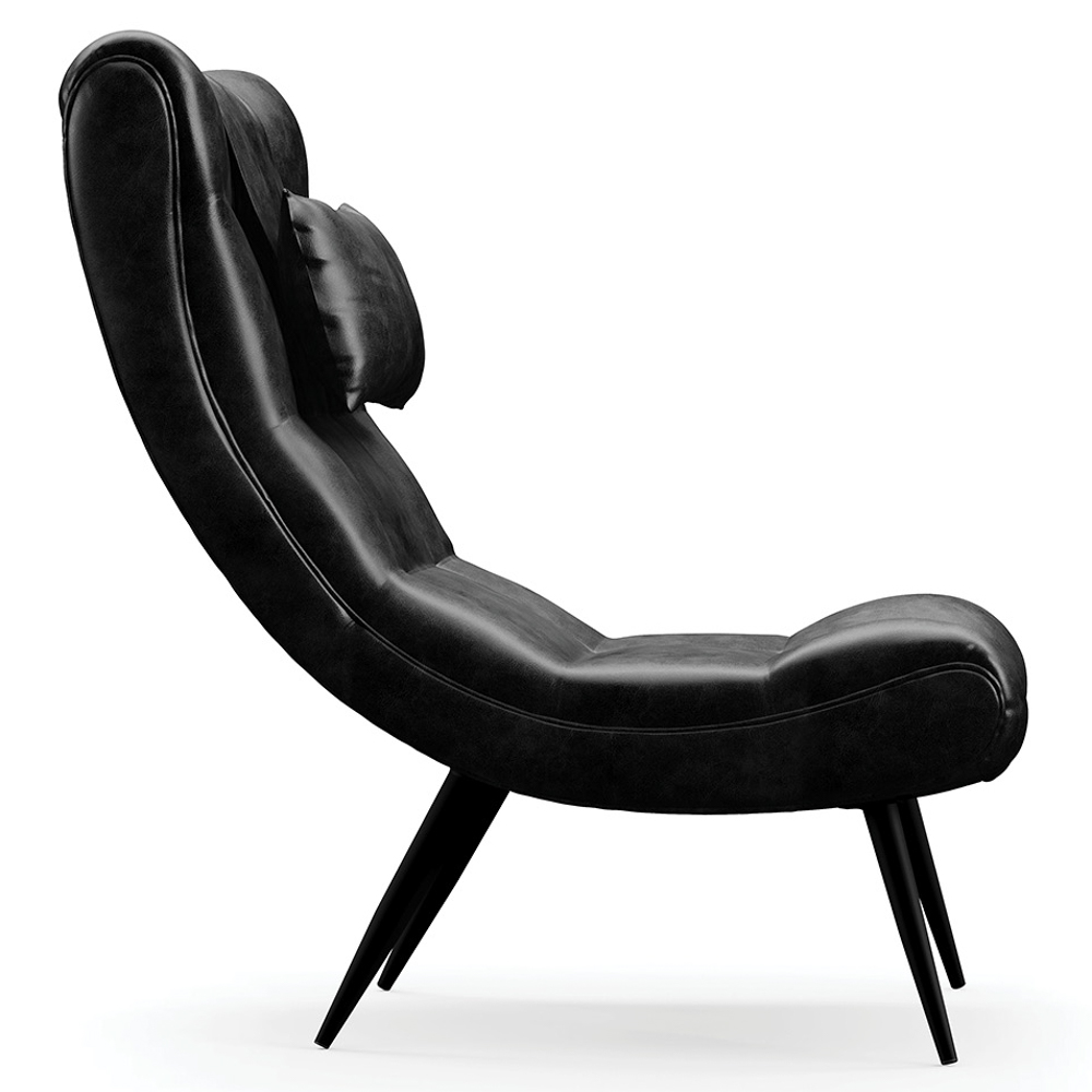 Poltrona Decorativa Para Sala de Estar com Almofada e Pés Palito Lord Sintético Preto - Ibiza