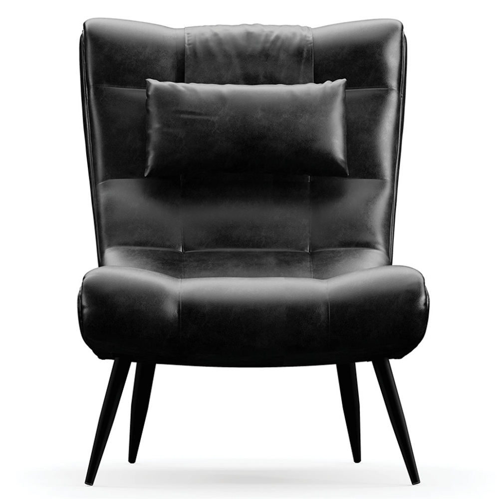 Poltrona Decorativa Para Sala de Estar com Almofada e Pés Palito Lord Sintético Preto - Ibiza