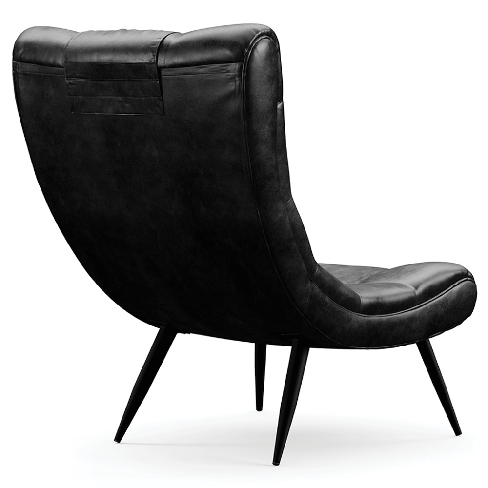 Poltrona Decorativa Para Sala de Estar com Almofada e Pés Palito Lord Sintético Preto - Ibiza