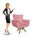 Poltrona Decorativa Sala de Estar Base Giratória Madeira Opla Suede Rose - Ibiza
