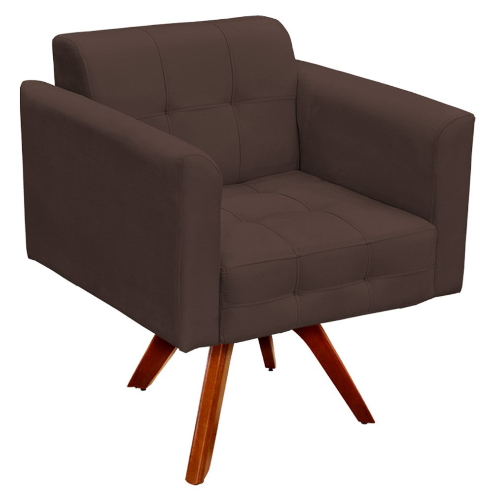 Poltrona Decorativa Sala de Estar Base Madeira Giratória Ana Suede Marrom - Ibiza