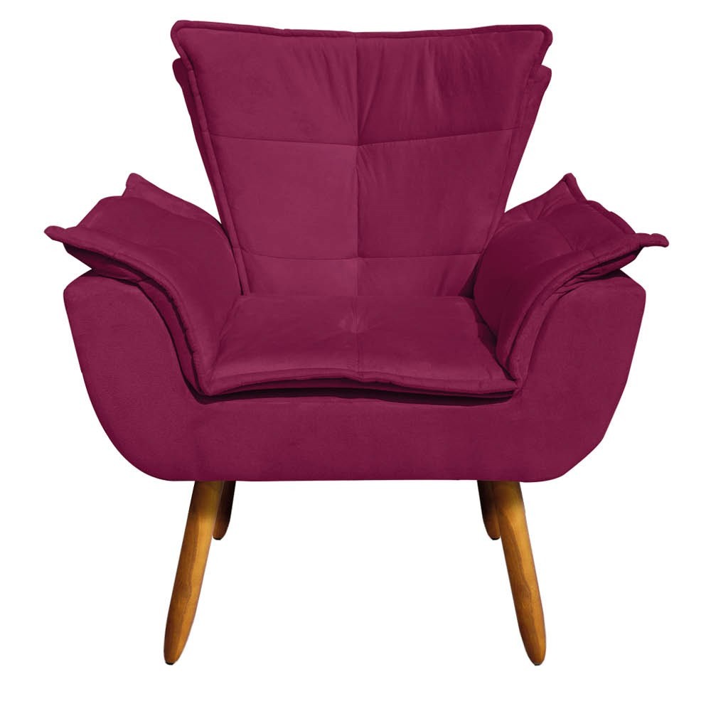 Poltrona Decorativa Sala de Estar Pés Palito Opla Suede Vinho - Ibiza