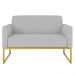 Poltrona Namoradeira 2 Lugares Base Industrial Dourada Maressa S10 Suede Cinza - Ibiza