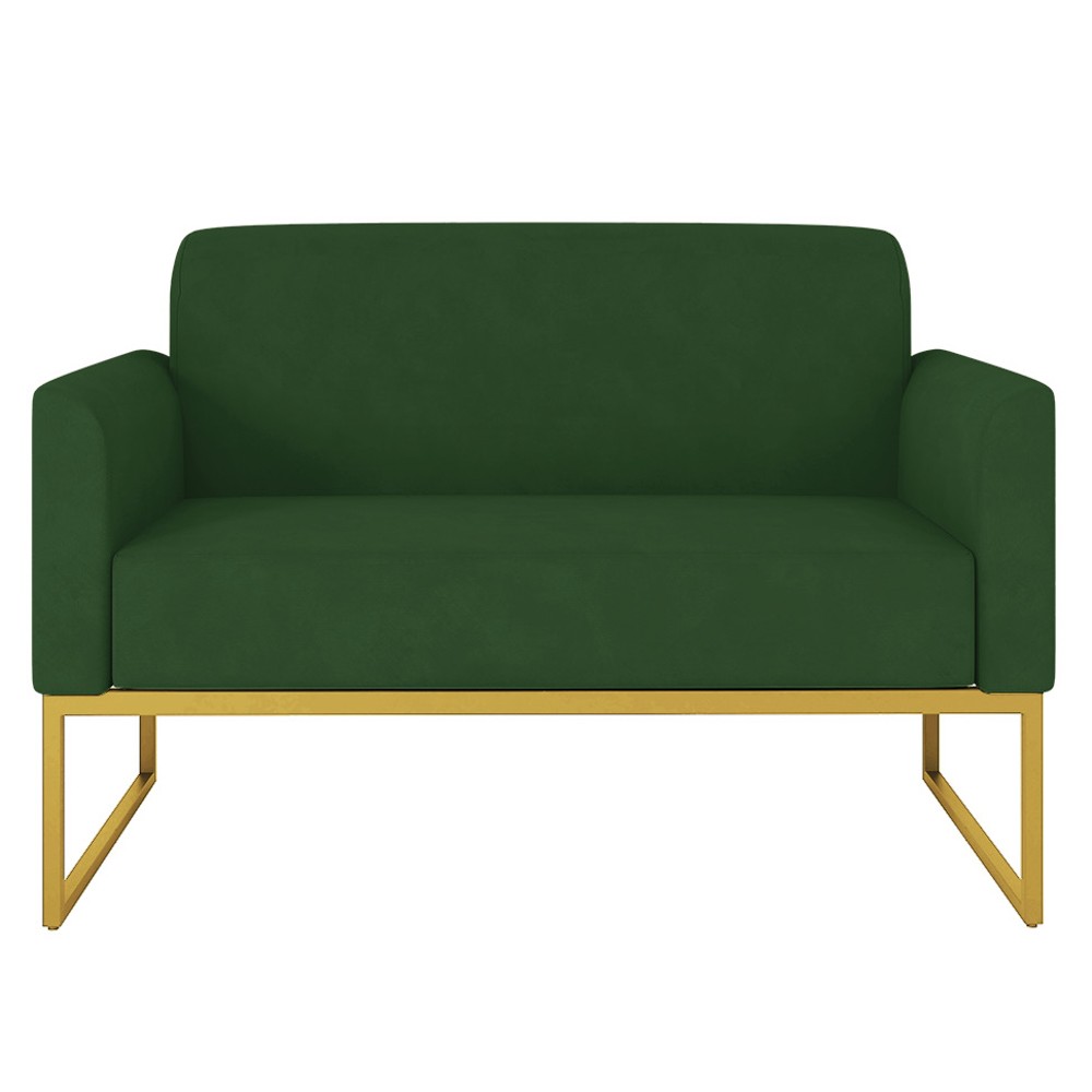 Poltrona Namoradeira 2 Lugares Base Industrial Dourada Maressa S23 Suede Verde - Ibiza