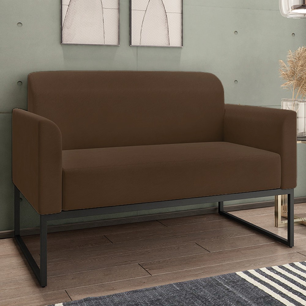 Poltrona Namoradeira 2 Lugares Base Industrial Preta Maressa S06 Suede Marrom - Ibiza