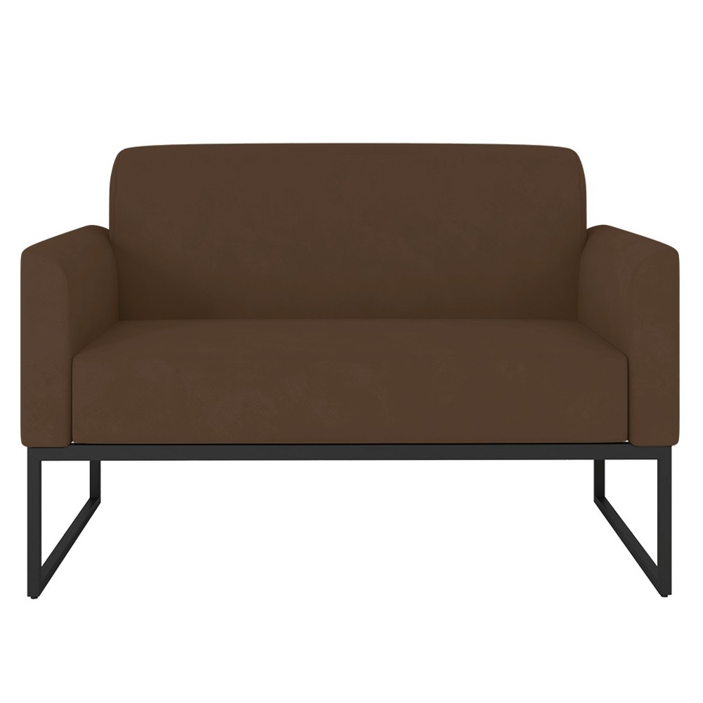 Poltrona Namoradeira 2 Lugares Base Industrial Preta Maressa S06 Suede Marrom - Ibiza