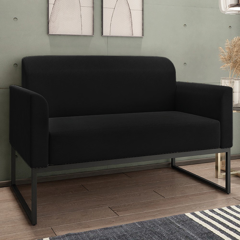 Poltrona Namoradeira 2 Lugares Base Industrial Preta Maressa S07 Suede Preto - Ibiza