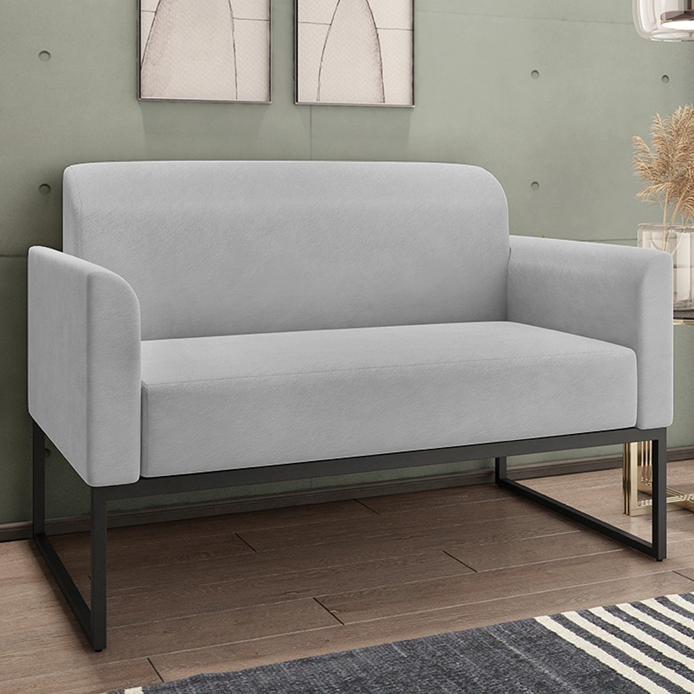 Poltrona Namoradeira 2 Lugares Base Industrial Preta Maressa S10 Suede Cinza - Ibiza