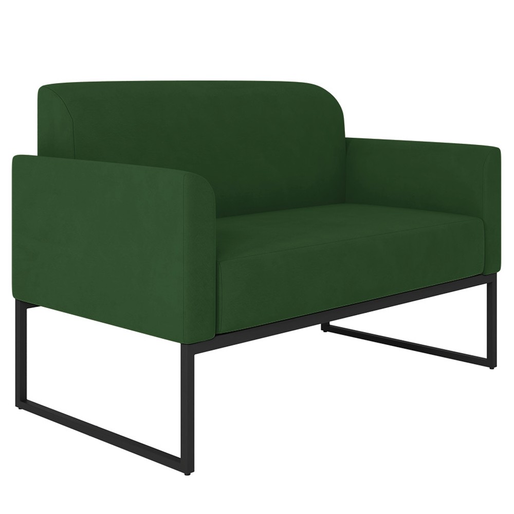 Poltrona Namoradeira 2 Lugares Base Industrial Preta Maressa S23 Suede Verde - Ibiza