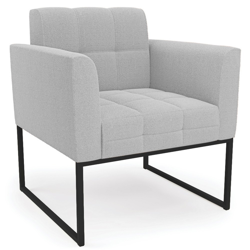 Poltrona Para Sala Base Industrial Preto Ana Bouclé Cinza - Ibiza