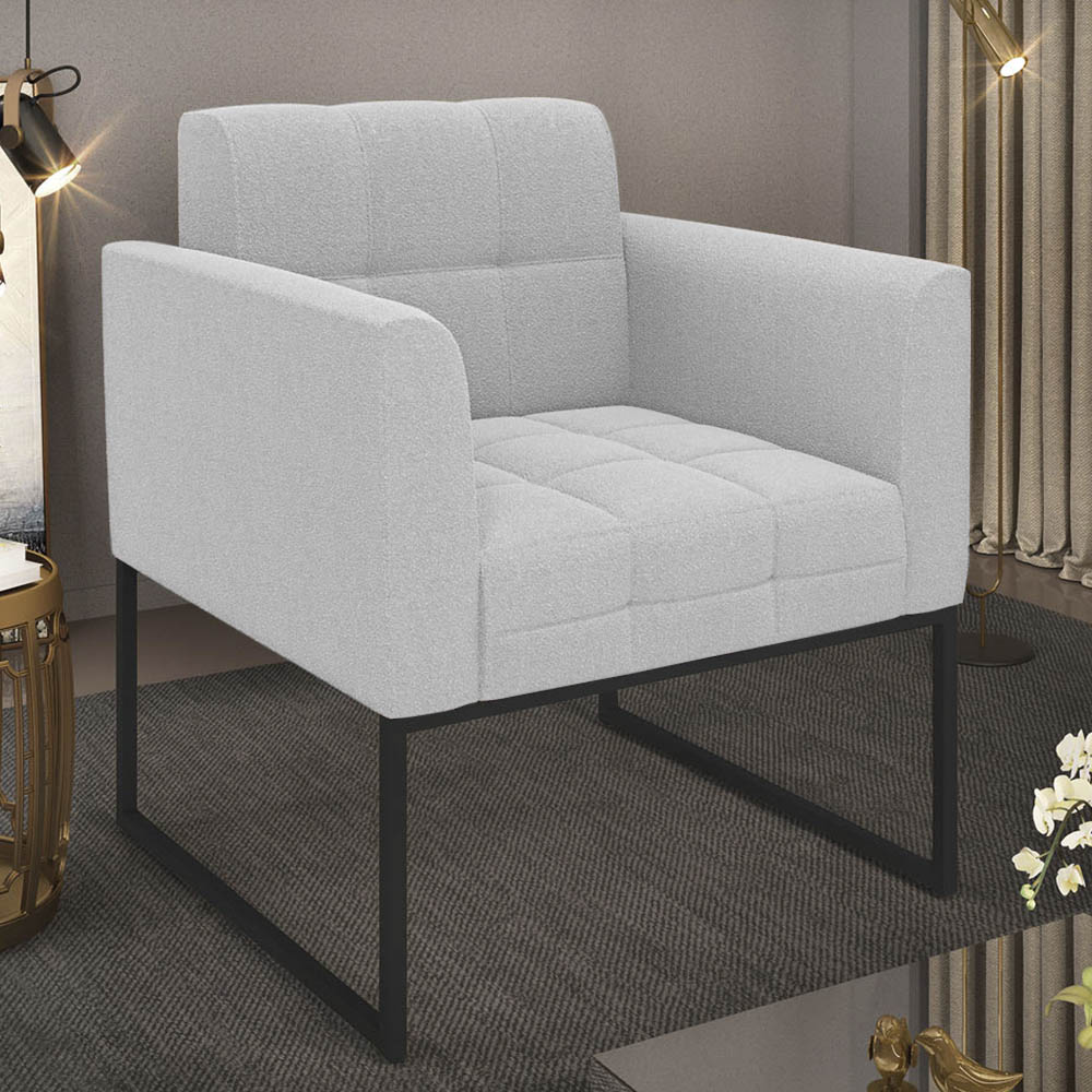 Poltrona Para Sala Base Industrial Preto Ana Bouclé Cinza - Ibiza