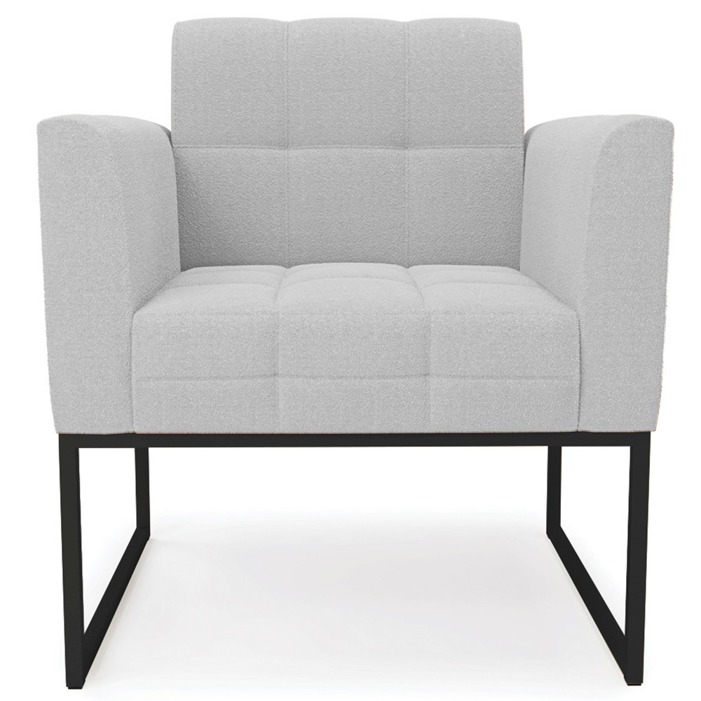 Poltrona Para Sala Base Industrial Preto Ana Bouclé Cinza - Ibiza