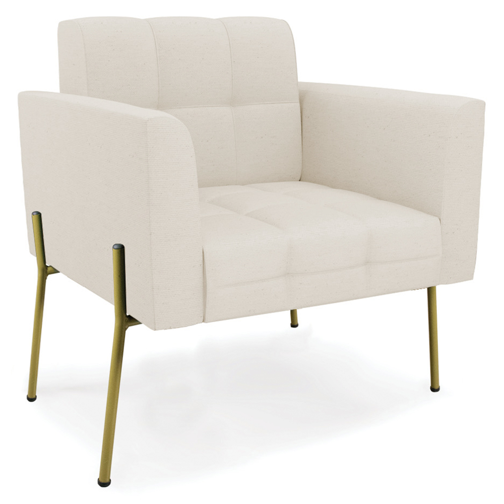 Poltrona Para Sala Pé Metal Dourado Kit 2 Ana Linho Bege - Ibiza