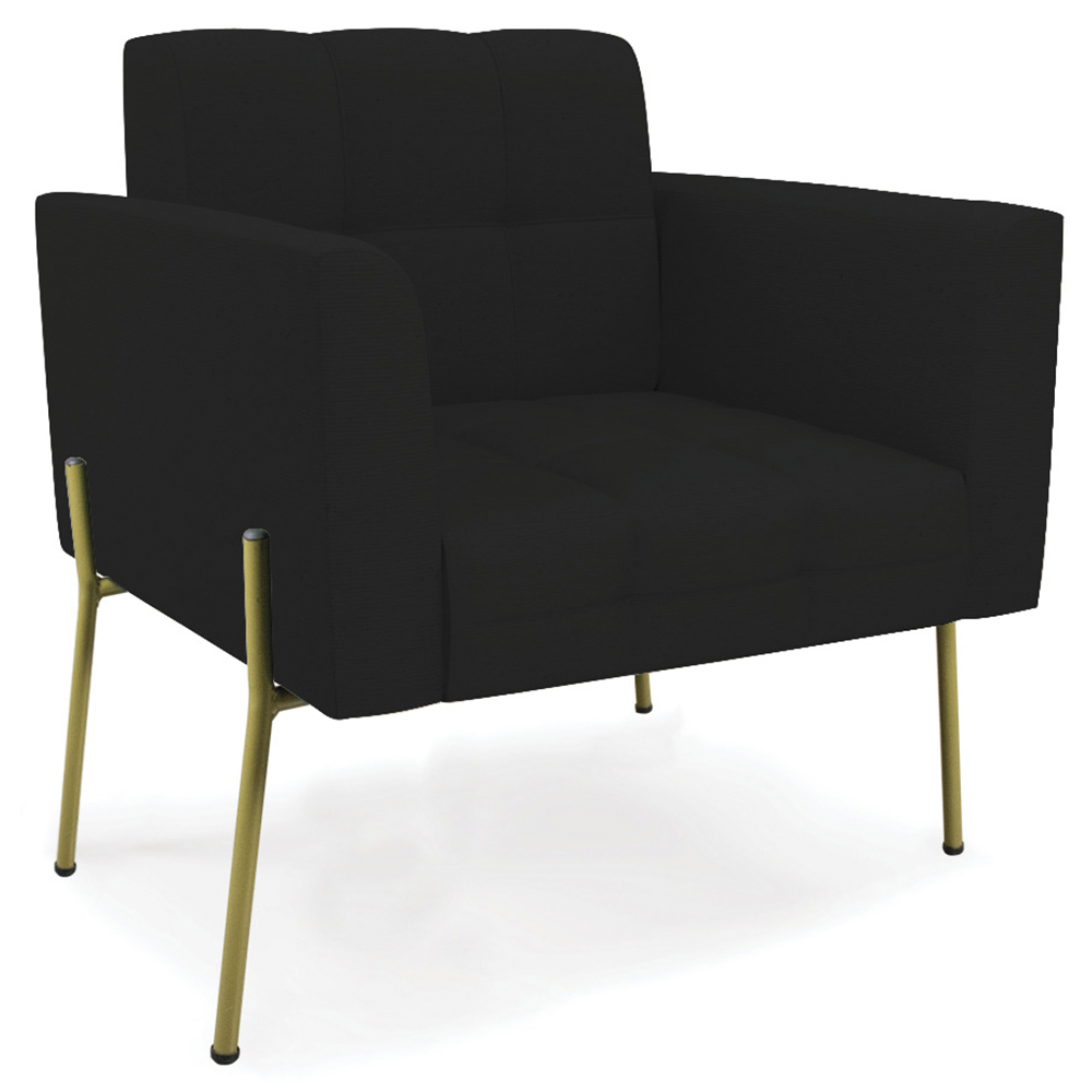 Poltrona Para Sala Pé Metal Dourado Kit 2 Ana Linho Preto - Ibiza