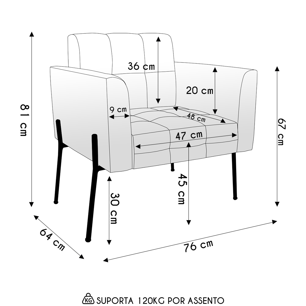 Poltrona Para Sala Pé Metal Dourado Kit 2 Ana Suede Bege - Ibiza