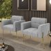 Poltrona Para Sala Pé Metal Dourado Kit 2 Ana Suede Cinza - Ibiza