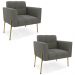 Poltrona Para Sala Pé Metal Dourado Kit 2 Ana Suede Grafite - Ibiza