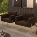 Poltrona Para Sala Pé Metal Dourado Kit 2 Ana Suede Marrom - Ibiza