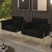 Poltrona Para Sala Pé Metal Dourado Kit 2 Ana Suede Preto - Ibiza