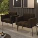 Poltrona Para Sala Pé Metal Preto Kit 2 Ana Suede Marrom - Ibiza