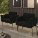 Poltrona Para Sala Pé Metal Preto Kit 2 Ana Suede Preto - Ibiza