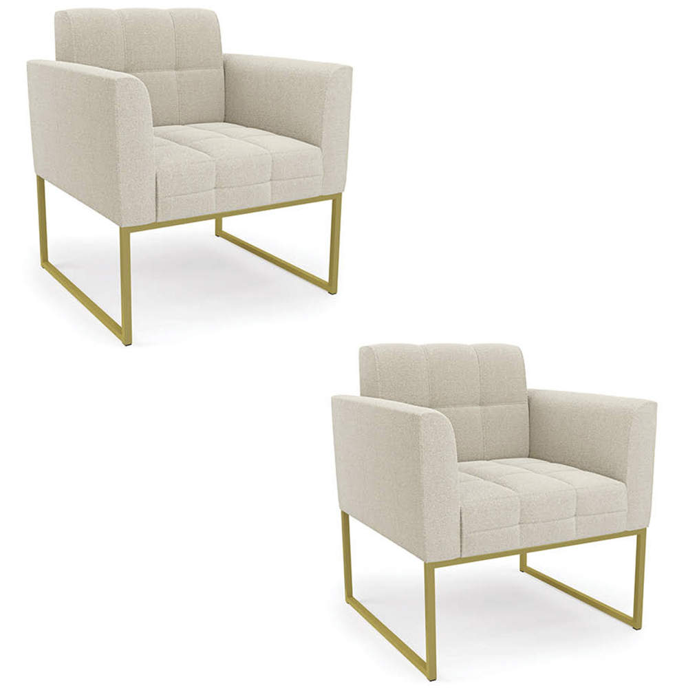 Poltrona Sala Base Industrial Dourado Kit 2 Ana Bouclé Bege - Ibiza