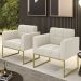 Poltrona Sala Base Industrial Dourado Kit 2 Ana Bouclé Bege - Ibiza