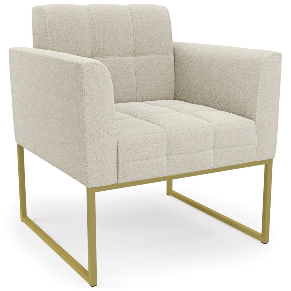 Poltrona Sala Base Industrial Dourado Kit 2 Ana Bouclé Bege - Ibiza