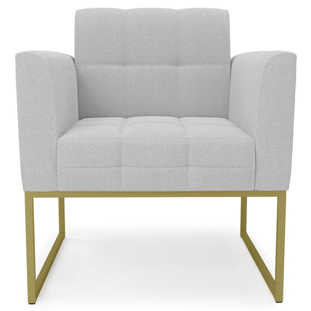 Poltrona Sala Base Industrial Dourado Kit 2 Ana Bouclé Cinza - Ibiza