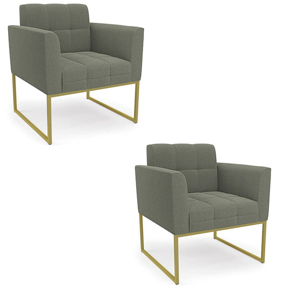 Poltrona Sala Base Industrial Dourado Kit 2 Ana Bouclé Menta - Ibiza