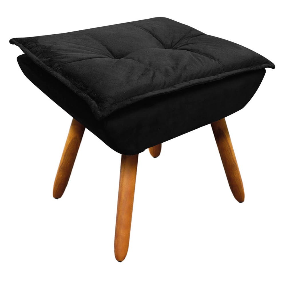 Puff Decorativo Sala de Estar Pés Palito Opla Suede Preto - Ibiza