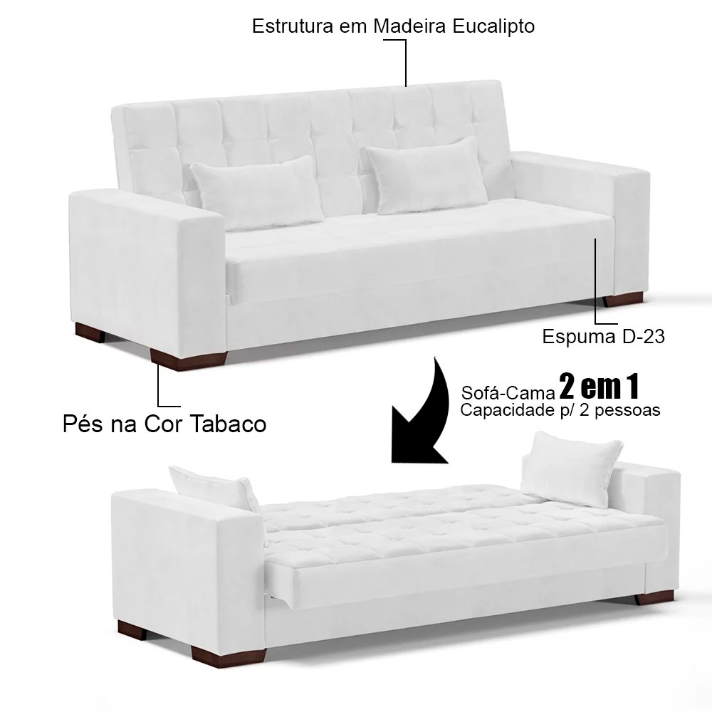 Sofá Cama para Sala de Estar Lisboa Couríssimo Branco - Ibiza