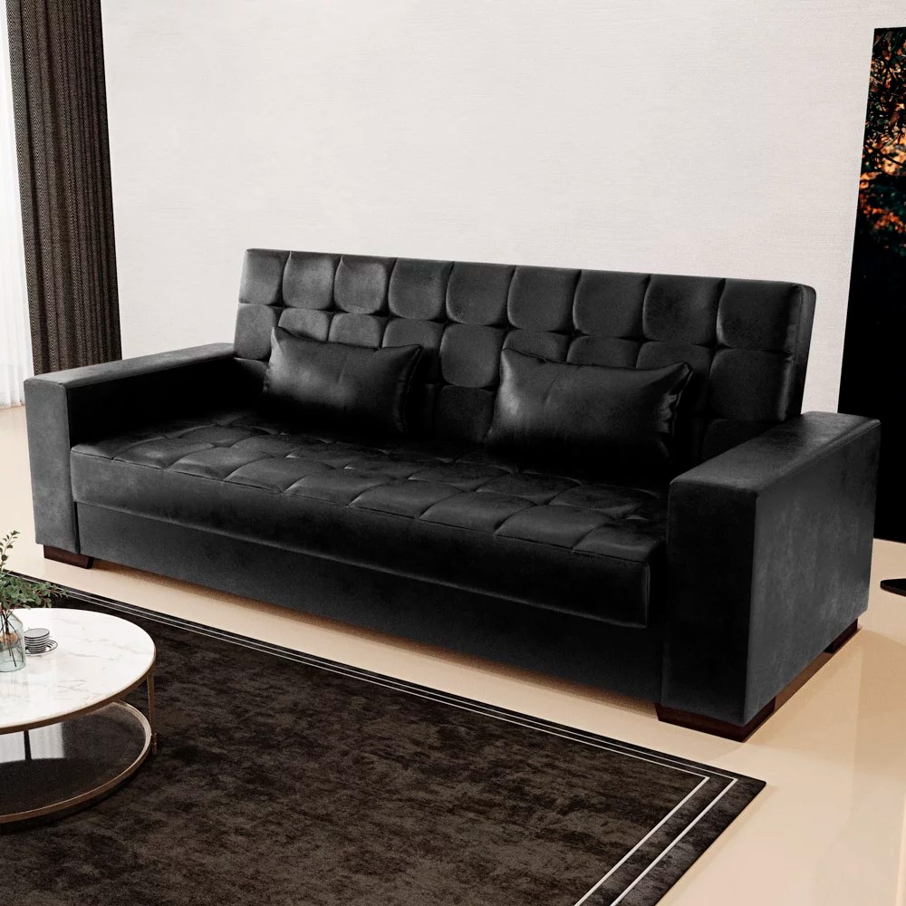 Sofá Cama para Sala de Estar Lisboa Couríssimo Preto - Ibiza